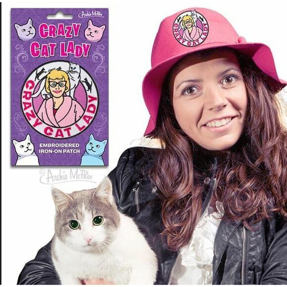 New Archie McPhee Crazy Cat Lady Cat Cats Kitten Kitty Embroidered Iron On Patch - Picture 2 of 2